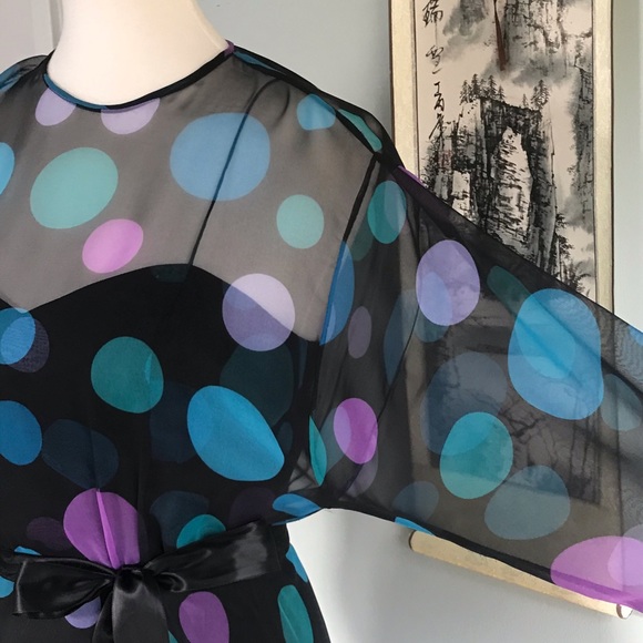 SOLD Vintage Miss Elliette polkadot chiffon maxi - Picture 5 of 7